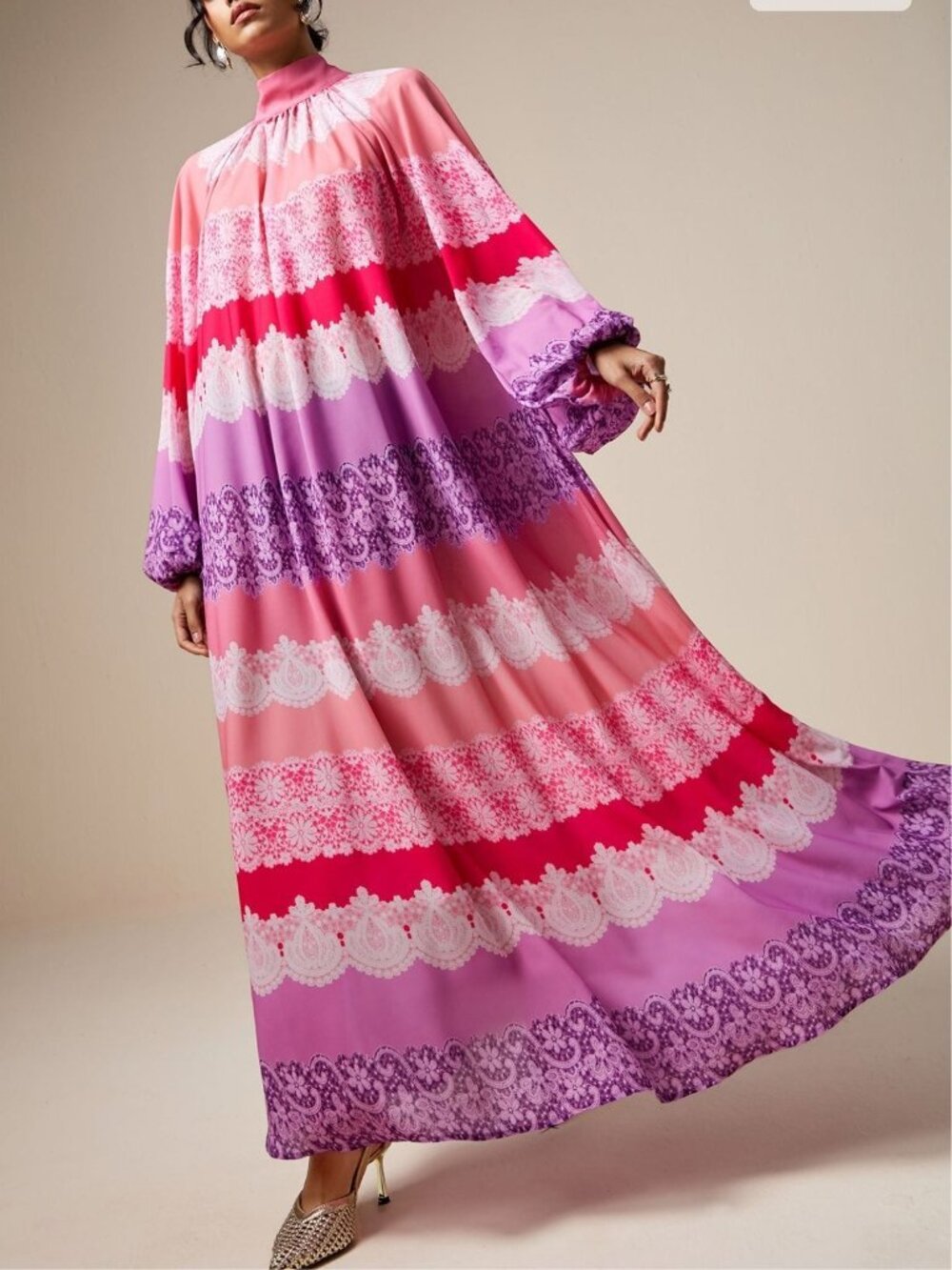 Multicolor Boho Women's Lace Print Dress - Picture 6 of 9